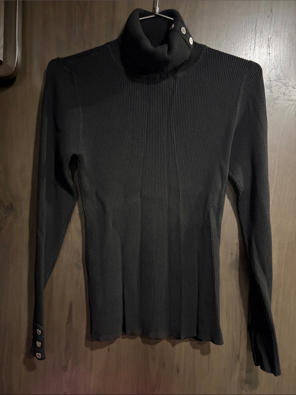 White House Black Market Black Ribbed Snap-Trim Turtleneck Sweater